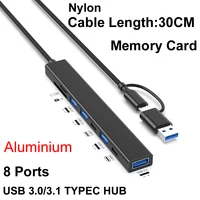 Aluminium 8 Ports USB 2.0/3.0/TYPE-C 3.1 HUB  TF SD Card Reader For Mobile hard drive   printer phone speaker mouse keyboard USB 1