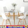 5-Piece Modern Dining Table Set Round Tempered Glass Table 4 High Back Chairs Ergonomic Design Space Saving Easy Assembly Dining 1