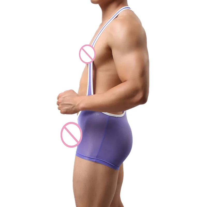 Mens Undershirts Sexy Underwear Homme Bodysuit See Through Jumpsuit Wrestling Singlet One-Piece Leotard Penis Pouch Boxer Shorts