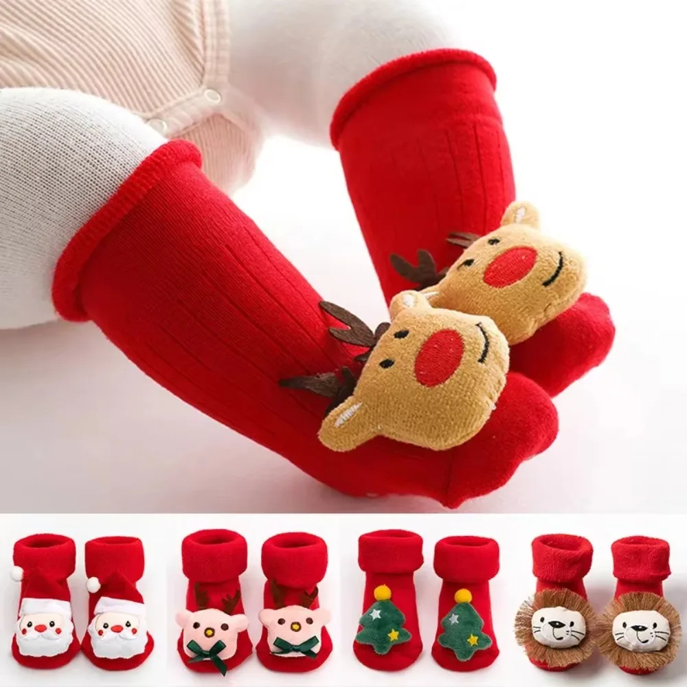 Baby Cartoon Cotton Socks for Newborns Non-slip Toddler Infant Winter Socks Kids Floor for Girls Boys Clothing Xmas cotton socks