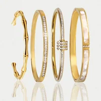 Titanium Steel Gold Silver Color Bangles for Women Girls Trend Waterproof Jewelry Luxury Sparkling Zircon Bracelet Bangle 1