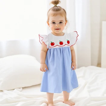 Adorable Toddler Girls Back to School Dress with Sweet Apple Print and Plaid Pattern Perfect for Casual Wear 4