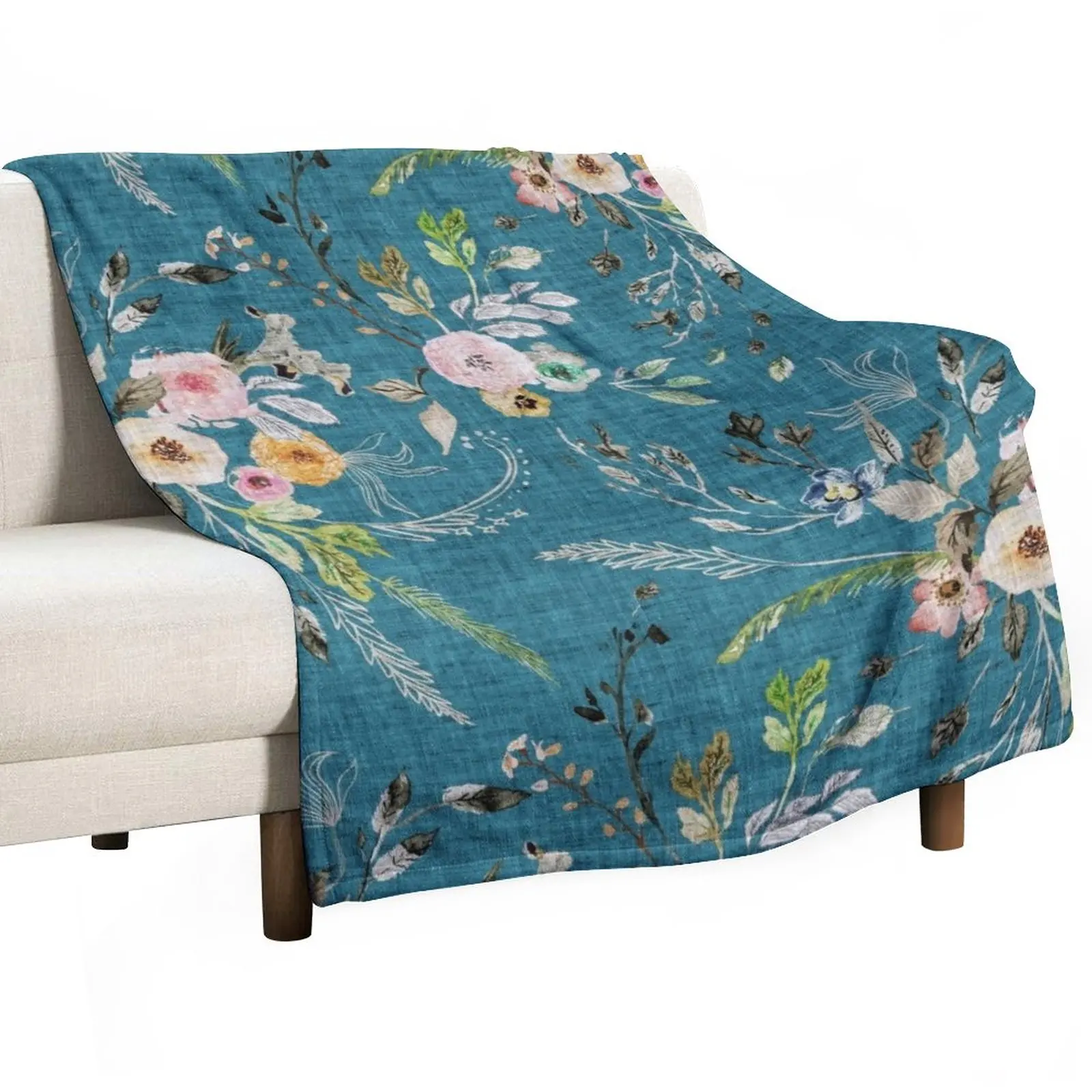 

La Boheme Teal Floral Throw Blanket Softest Blanket Furry Blankets