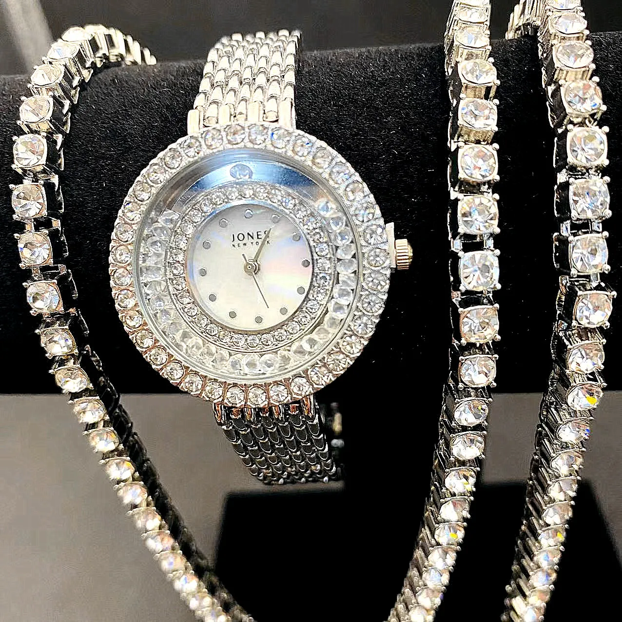 3pcs Luxury Iced Out Watches for Women Gold Link Tennis Chains Bracelet Necklace Bling CZ Charm Choker Jewelry Set Reloje Collar