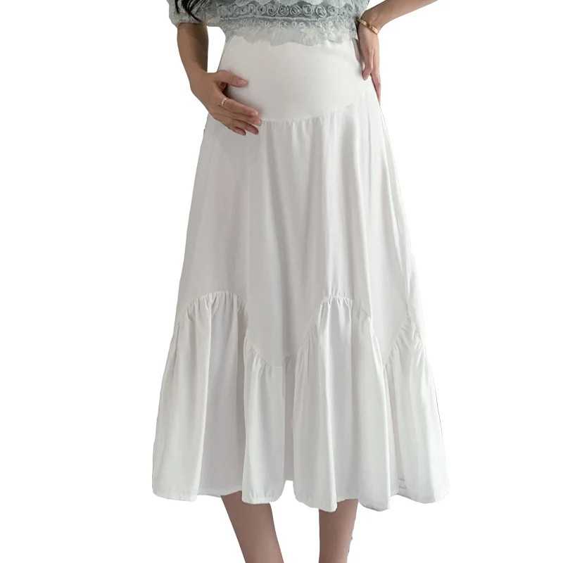 French Style Pregnant Woman High Waist A-line Summer Lightweight Maternity Skirt Umbrella Irregular Ruffles Skirt Black White