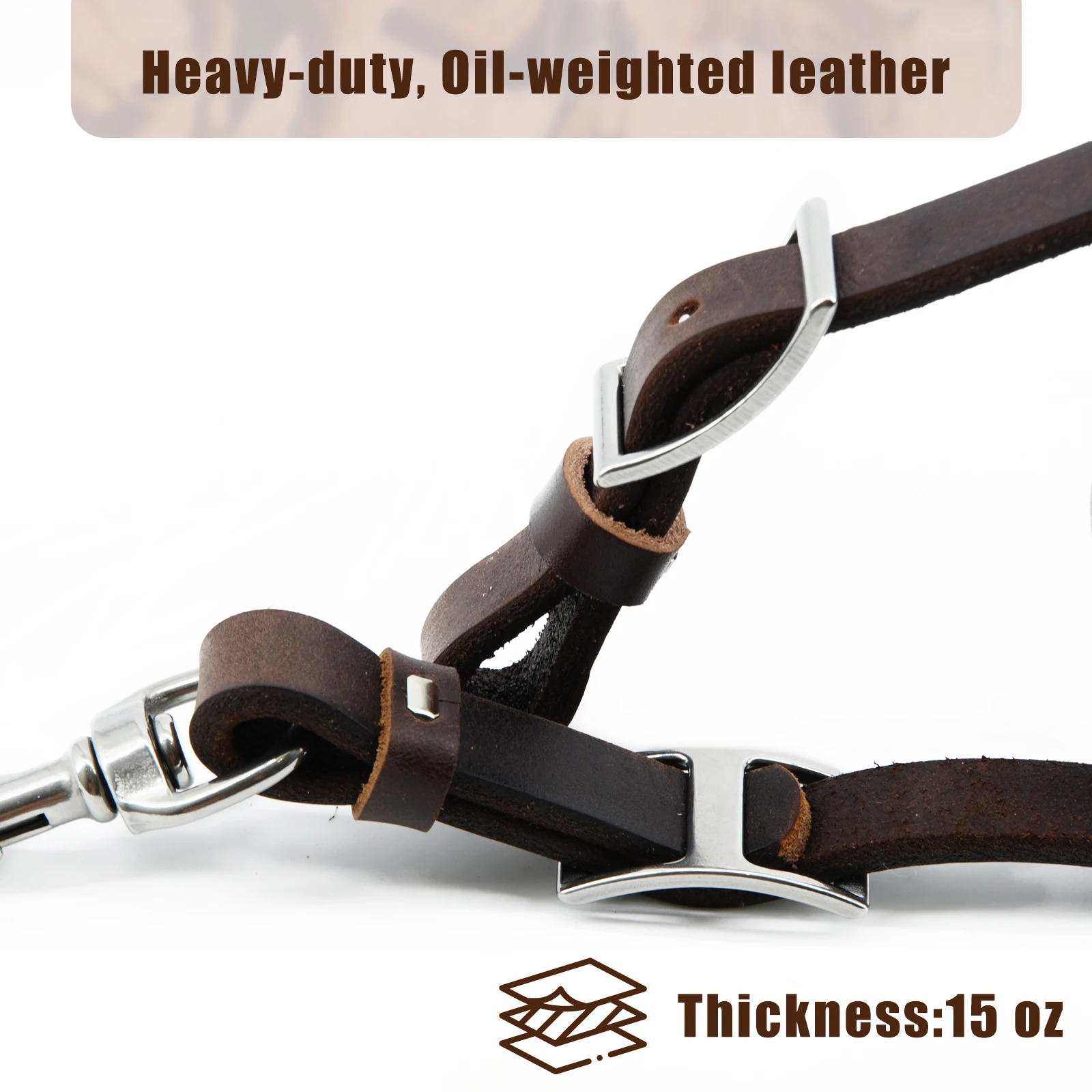 Equestrian Oiled Heavy Harness Roper Rein -Made with Harness Leather, Stainless Steel Hardware 5/8" x 7'