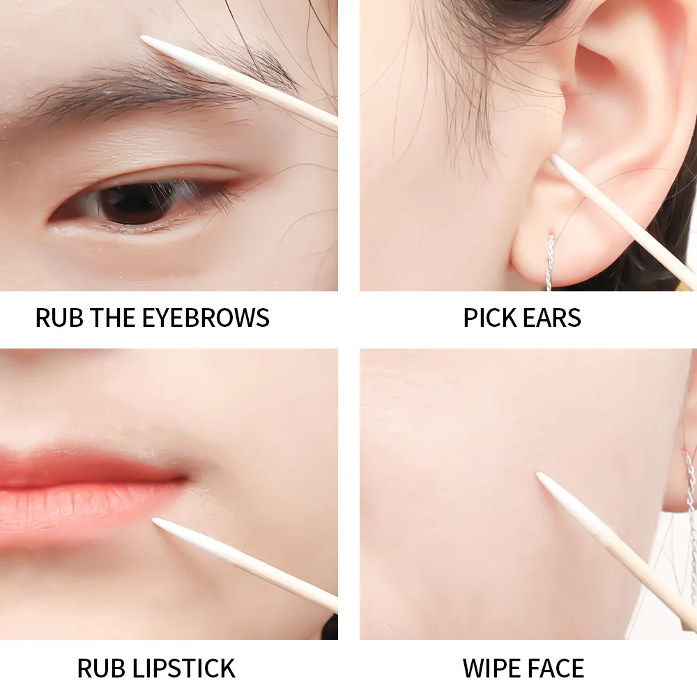 Wood Cotton Swab Eyeliner Makeup Eyebrow Lipstick Ultra-fine Cotton Swab Nails Ears Cleaning Disposable Cosmetic Tool 100/200pcs