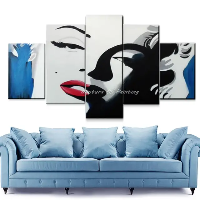 Mintura,5 Pcs,Hand-Painted Monroe Oil Painting On Canvas,Modern Abstract Figure,Wall Art Picture For Living Room Home Decoration 1