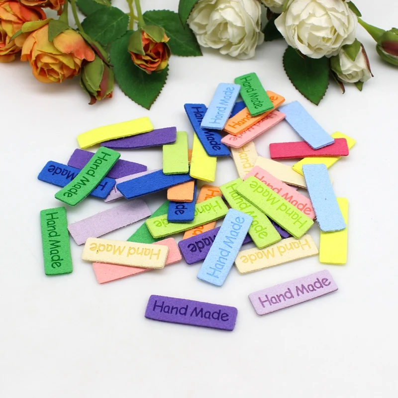 수제 맞춤형 태그 수제 태그, 섬유 가죽 라벨, DIY 모자 가방, 바느질 액세서리, 54*15mm, 40 개/로트 