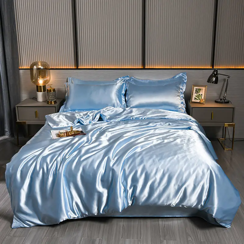 Lüks Karışım Doğal Dut Ipek Nevresim Takımı Lastikli Çarşaf High-end Saten Ipeksi Kral Yatak Seti Kraliçe Yatak Seti