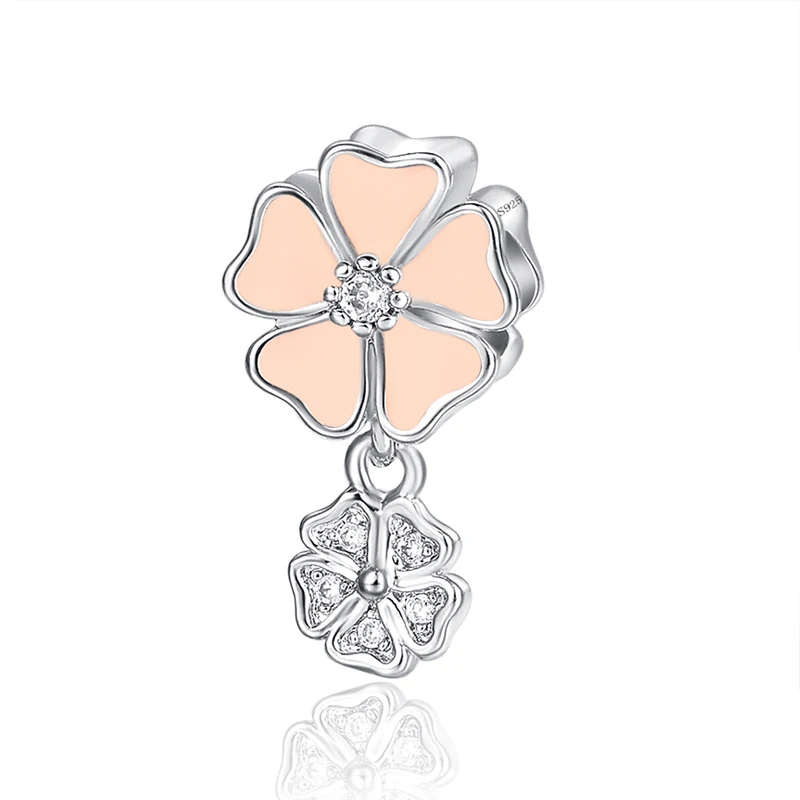 

925 Sterling Silver Diy Beads Charms Double Flower Crystal Glaze Pendant For DIY Pandora Charms Bracelets & Bangles