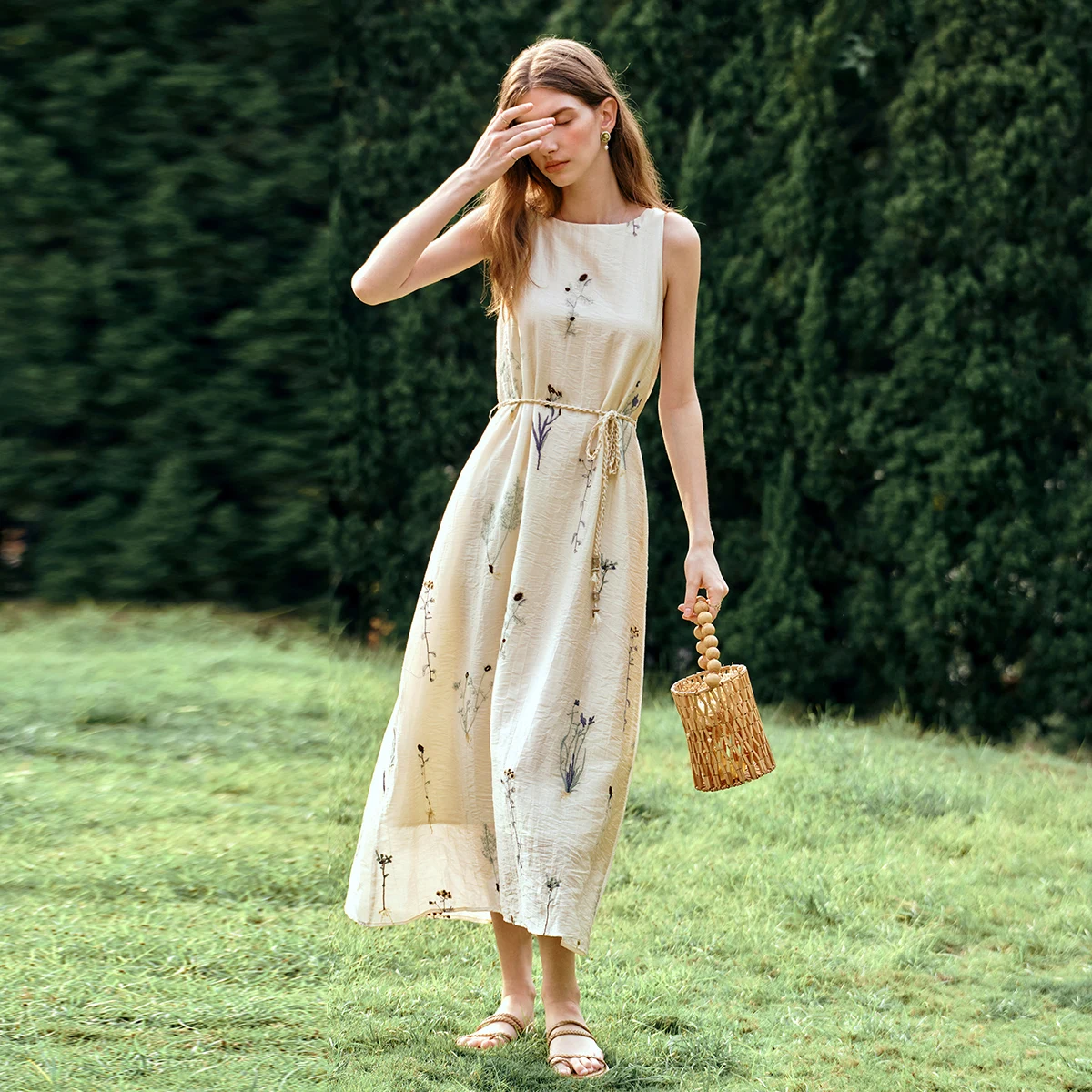 OLrain Summer Dresses 2026 Woman Sleeveless A-Line Long Slash Neck Apricot  Flora Ladies Elegant Holiday Long Dress O57XL99810 - AliExpress 200000345
