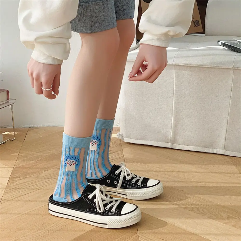 

Gift Summer Fashion Simple Comfortable Cartoon JK Glass Silk Women Socks Korean Style Socks Middle Tube Hosiery