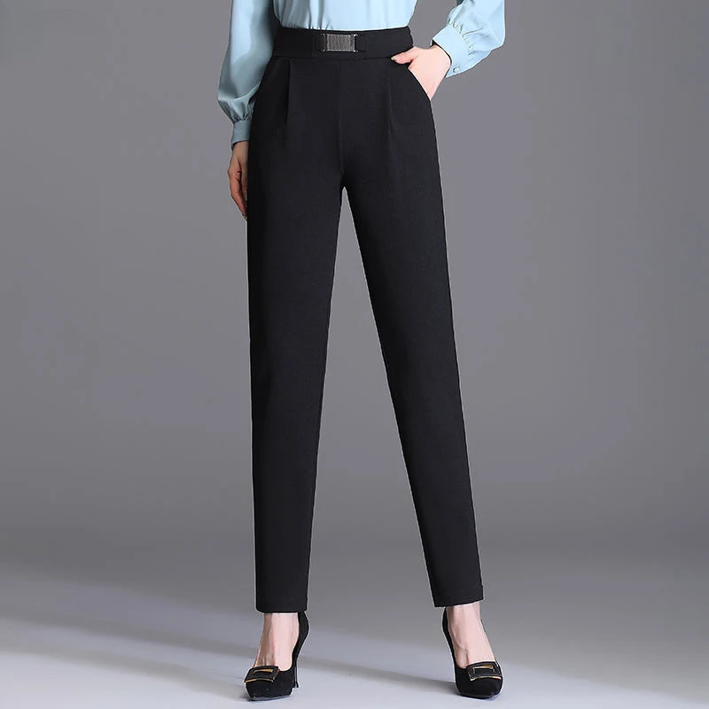 Elegant High Waist Solid Ankle-Length Pants Office Ladies Skinny Chic Trousers Female Casual Fashion Pants Women vintage women jeans summer fashion ripped high waist korean chic skinny stretch wrapped hip jeans big holes ankle length pants