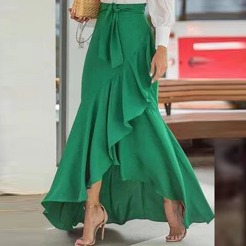 

Green Mermaid Long Skirts For Lady To Birthday Party Ruffles Saias Honeymoon Maxi Skirt Over Wraps Skirt Custom Made