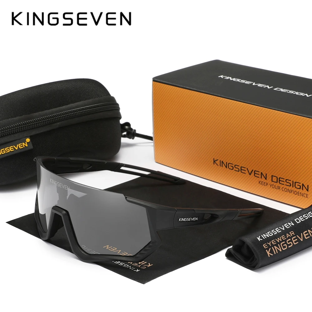 KINGSEVEN 남성용 광변색 사이클링 안경, 자외선 차단 자전거 스포츠 선글라스, MTB 사이클링 클라이밍 대형 프레..