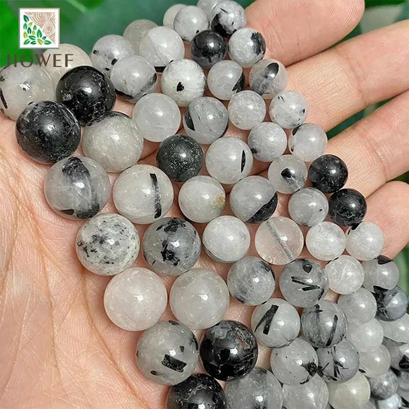 Natural Stone Black Rutilated Quartz Crystals Round Beads Diy Bracelet accessories For Jewelry Making 15