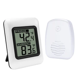 Smart Wireless Digital Refrigerator Thermometer with Remote Sensor and Large LCD Display (WHITE)