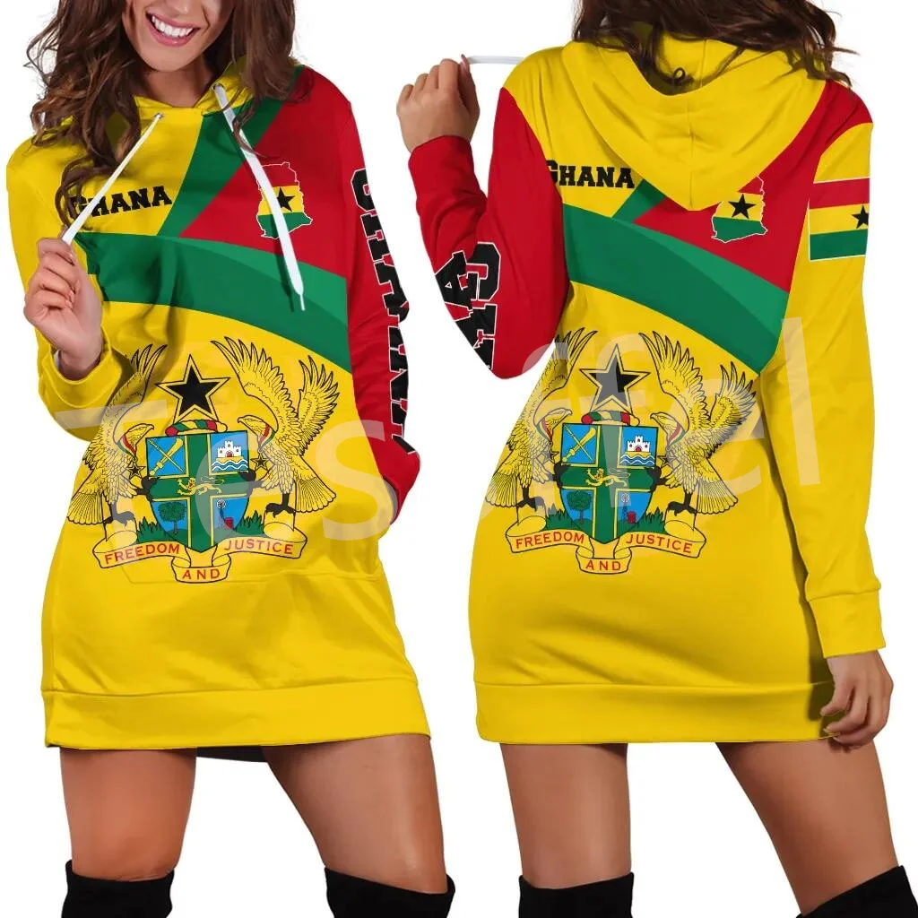 Tessffel Africa Eritrea County Flag Native Tribe Lion Retro 3DPrint Harajuku Long Sleeves Casual Funny Women Hoodie Dress A1