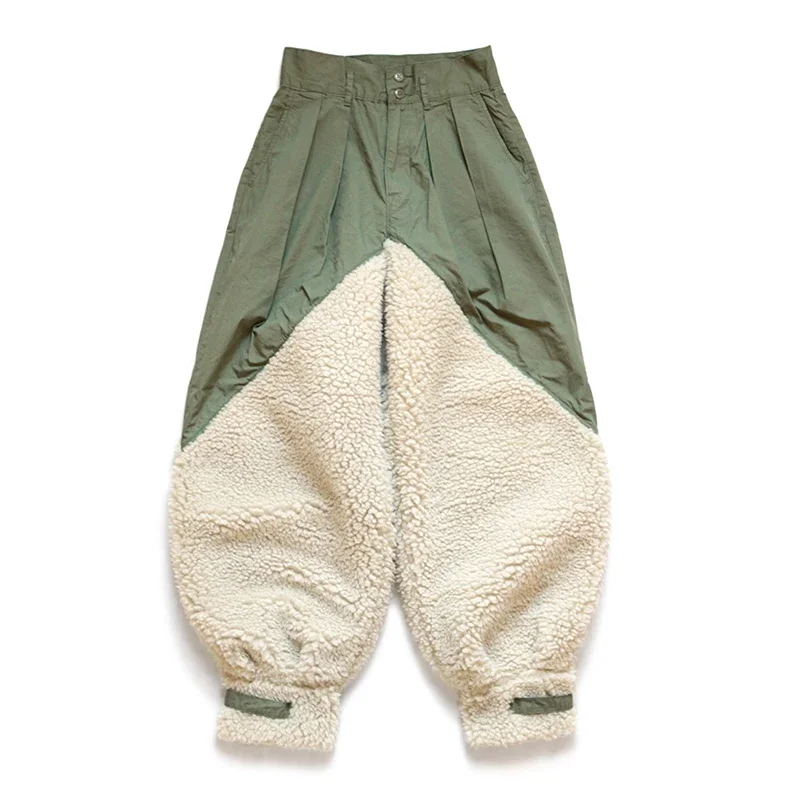

KAPITAL Hirata Hohiro Lamb Cashmere Spliced Amekaji Work Style Casual Pants Men's Loose Military Green Harlan
