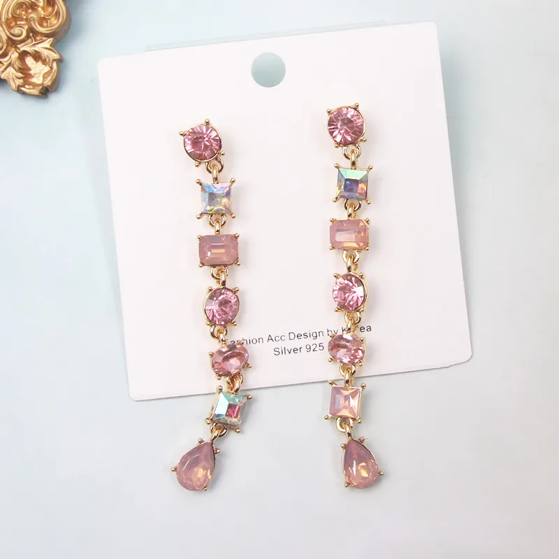 Dangle Earrings Drop Earrings Crystal Tassel Earrings Crystal Earrings Geometric Earrings Korean Fashion Pink Crystal Square Tassel Drop Earrings For Women Girls Jewelry Gifts