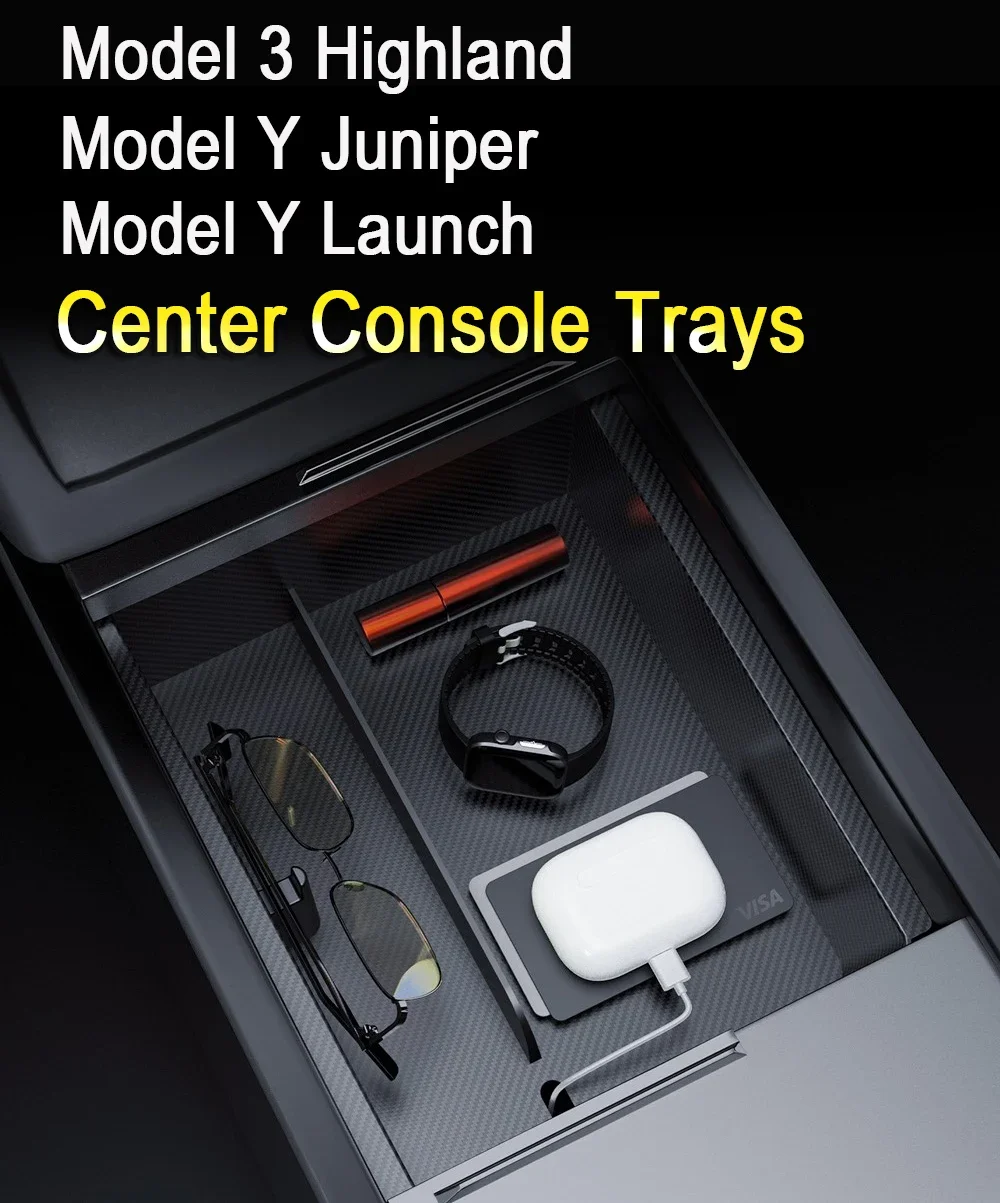 Storage Box for Tesla Model Y Juniper Launch 2025 Model 3 Highland Organizer Accessories Center Console Trays Hidden Cup Holder