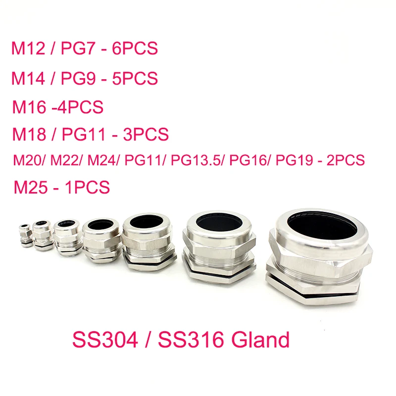 Stainless Steel 304 Cable Gland Metal Cable Glands For 18-25mm Nick Plated Joint M32 M40 PG25 PG29 PG21