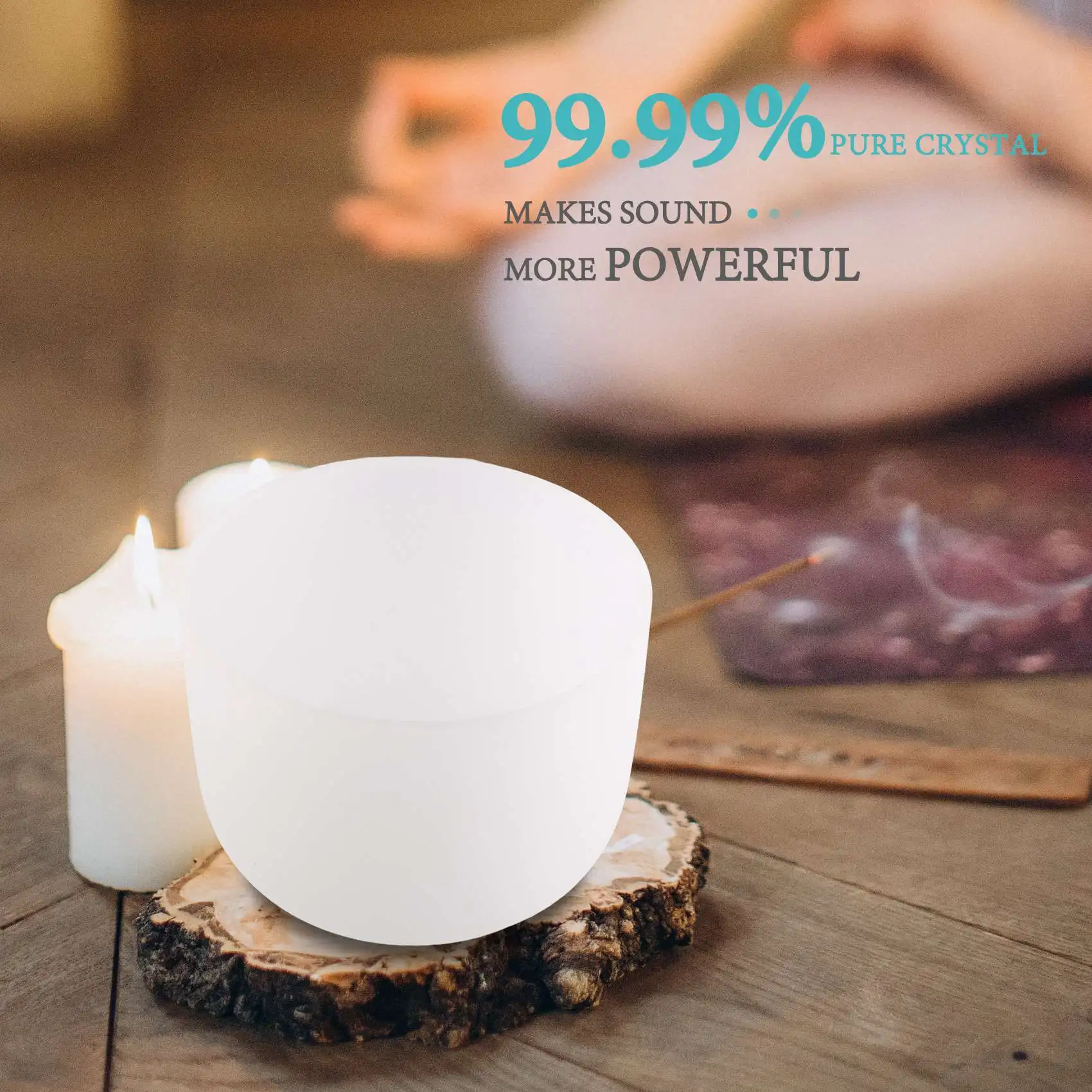 

8 Inch 432Hz Singing Bowl Perfect Sound Note a Third-Eye Chakra Frosted Quartz Crystal Meditation with Rubber Ring