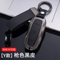 Zinc Alloy Leather Key Case Cover Holder with Protector Keychain (Model S 3 Y black)
