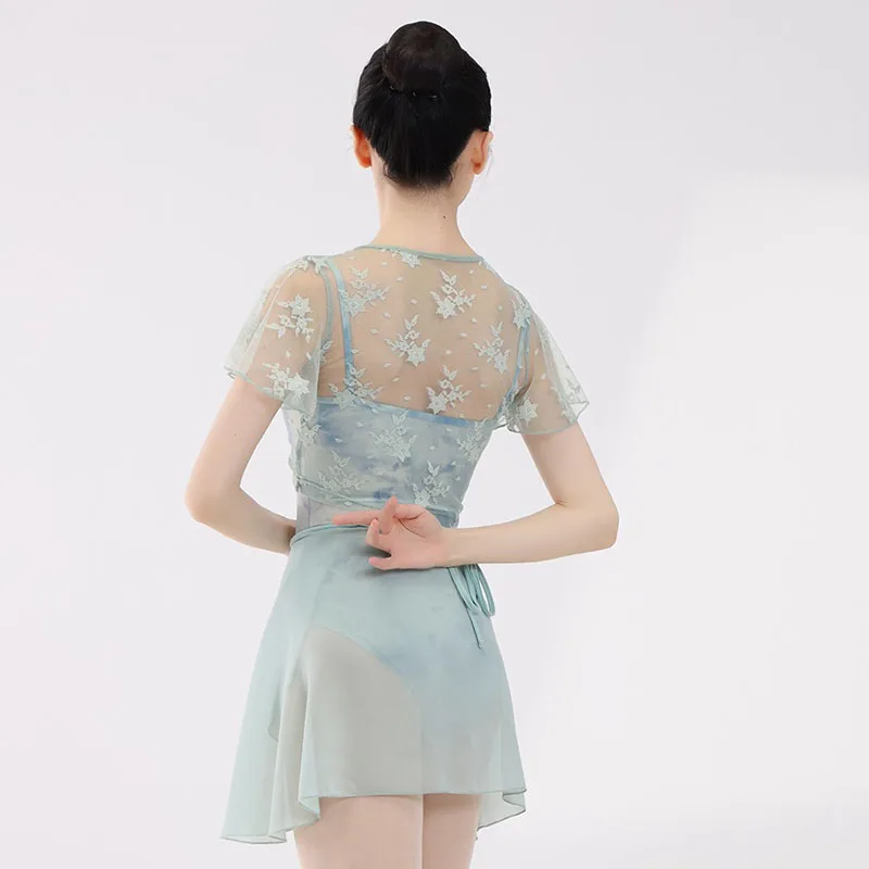 Women Crop Top Lace Dance Tops Fashion Lace Through Adjustable Drawstring Shirt Tops Shirts Ballerina blouse Dance wear