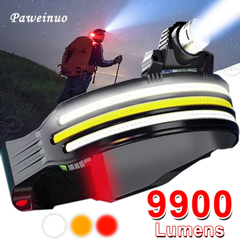 

Most Powerful Rechargeable Head Flashlight For Fishing Led Headlamp 9900LM Camping Headlights Hunting Torch Hiking Front Lantern