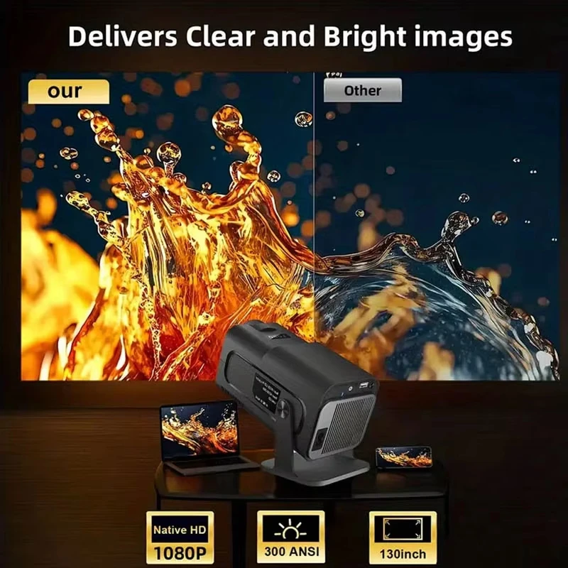 빠른 초점 조절 기능이 있는 HY320MINI 휴대용 LED 프로젝터, 40lm 고휘도, 내장 스피커, 글로우 파티 용품, 업그레이드된 HY300