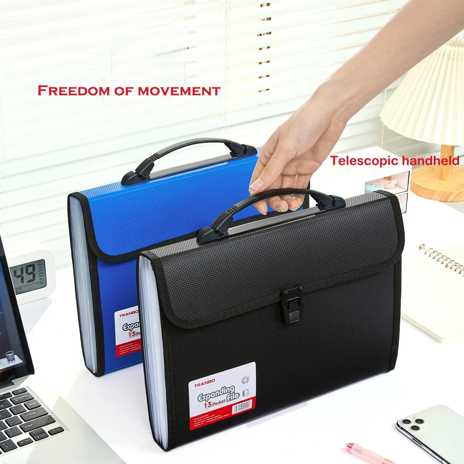 A4 Portable Folder Storage Bag 13 Pocket Accordion Information Test Paper File Office Document Organization