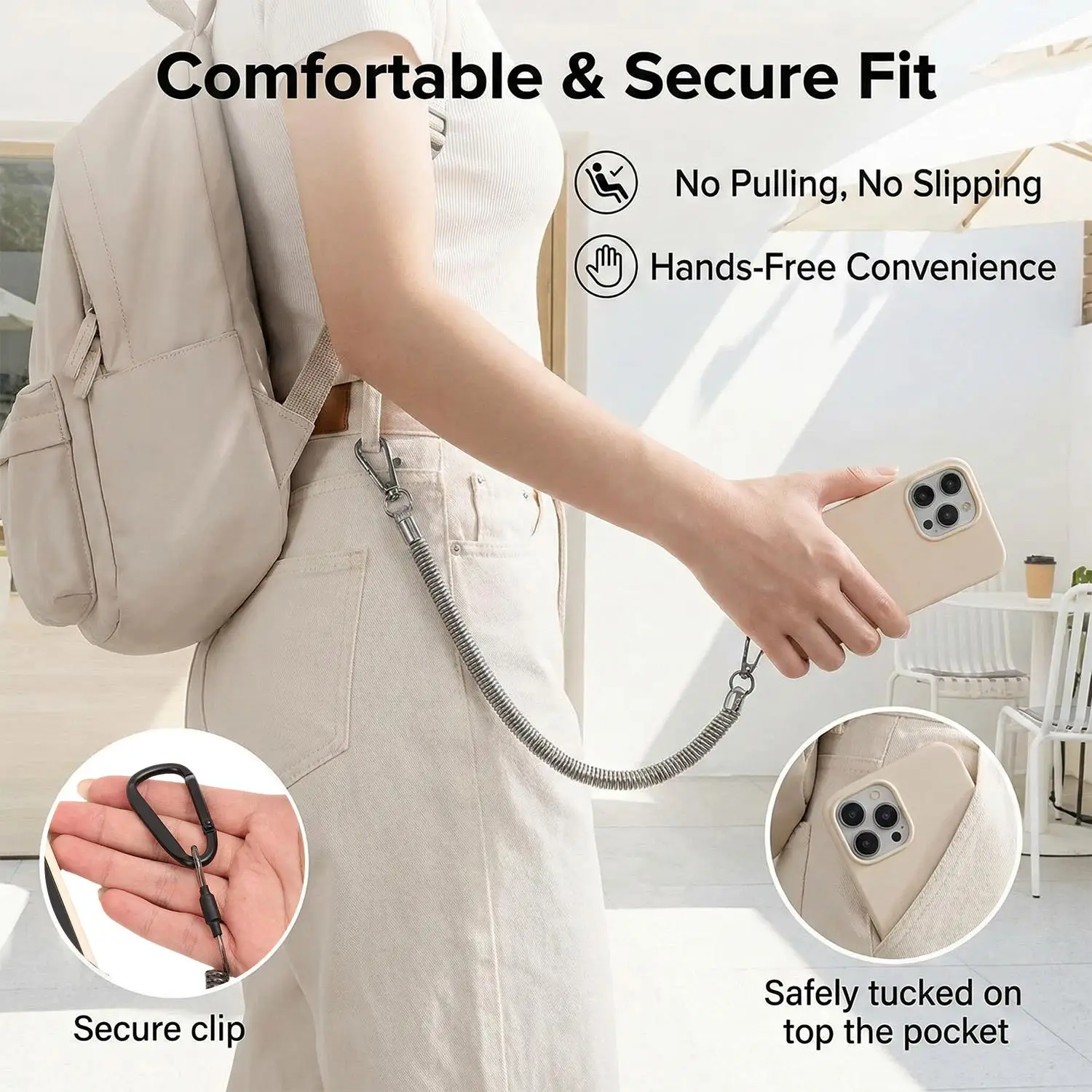 Coiled Anti-Theft Retractable Phone Lanyards with Tether Tabs - Outdoor Anti-Fall Straps (1-3 Pack)