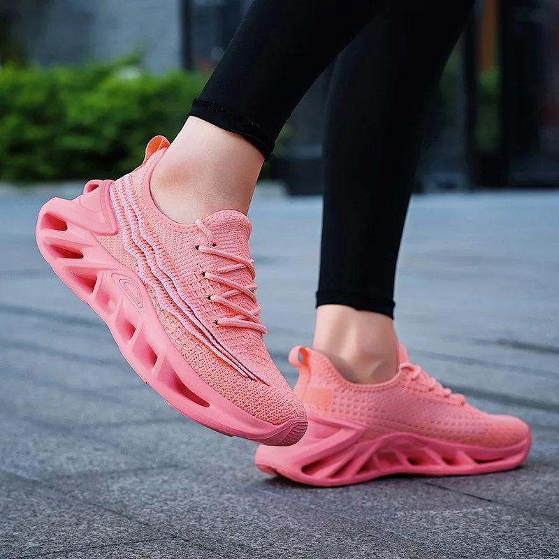 Fashion Purple Running Shoes Unisex Knit Breathable Platform Men's Casual Sneakers Outdoor Non-slip Lace-up Women's Sports Shoes 4