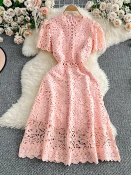 Slimming ort Sve Hollow out Waist-Cinched Hook-Design Dres Women's Faionable New Arrival Spring Summer Korean Sle 1