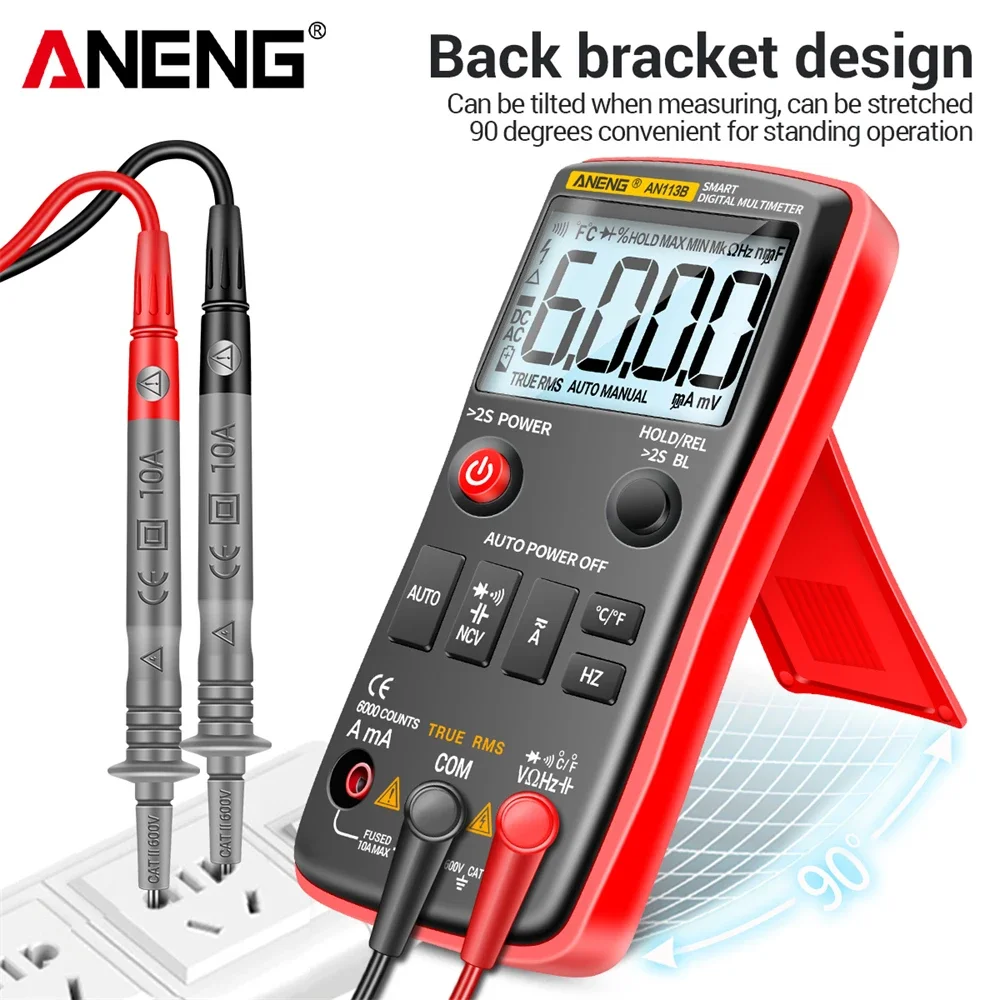 ANENG AN113B Digital Multimeter True RMS with Temperature Tester 6000 Counts Auto-Ranging AC/DC Transistor Voltage Meter digital multimeter multimeter tester