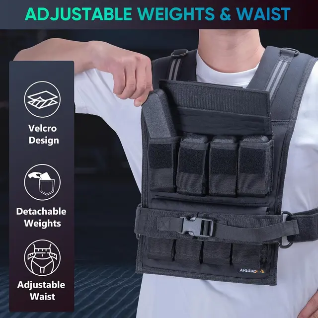 6943-3a113e.jpg Adjustable Weighted Vest Men 20lbs/30lbs/40lbs Weights with Reflective Stripe, Weight Vest Woman Workout Vest for Strength Train