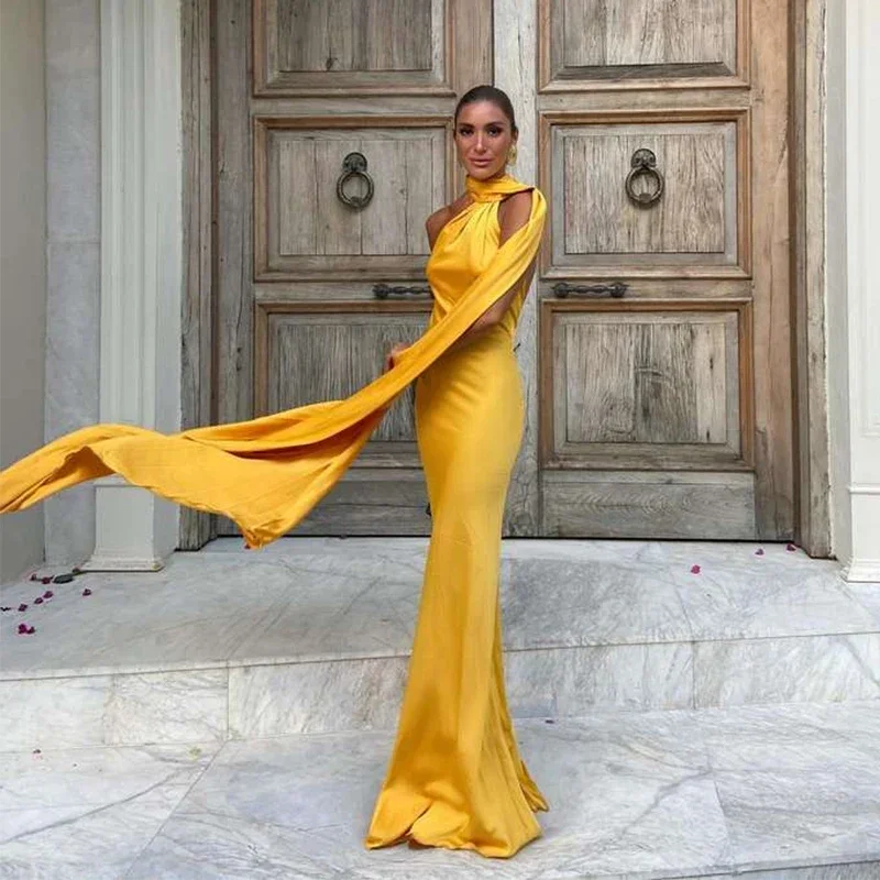 Women Satin Ribbon Halter Party Evening Dress Women Elegant Backless Off Shoulder Sleeveless Long Dresses Fashion Lady Robes