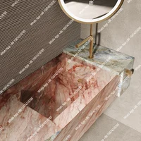 อ่างล้างหน้าแบบลอยตัวสีชมพูหรูหรา ผลิตจากแผ่นหิน ดีไซน์ไร้รอยต่อ สำหรับห้องน้ำสไตล์หรูหรา ระดับไฮเอนด์ ผลิตตามสั่ง 5