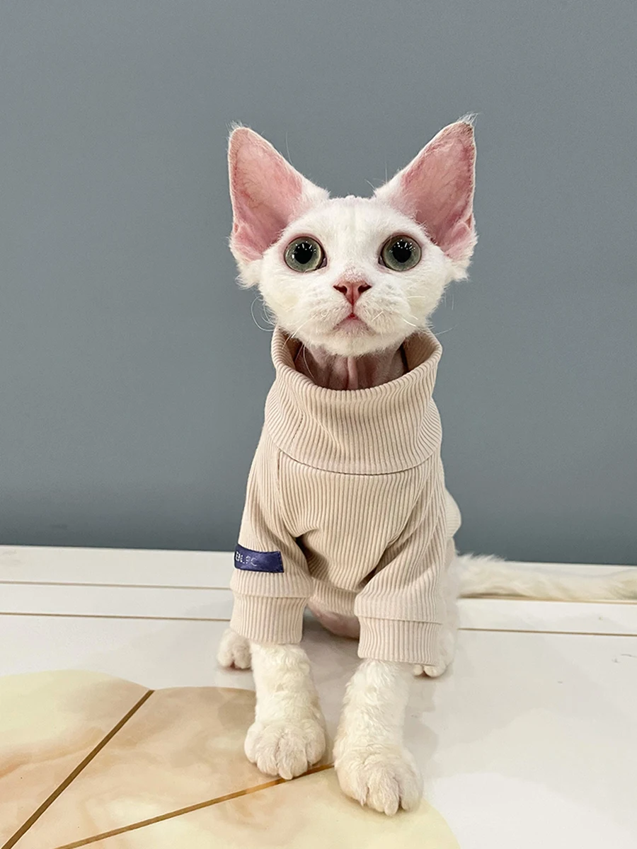 겨울용 따뜻한 스핑크스 고양이 옷, 작은 개용 스핑크스 털 없는 고양이 점프수트, 부드러운 면 새끼 고양이 잠옷, 애완 동물 의상