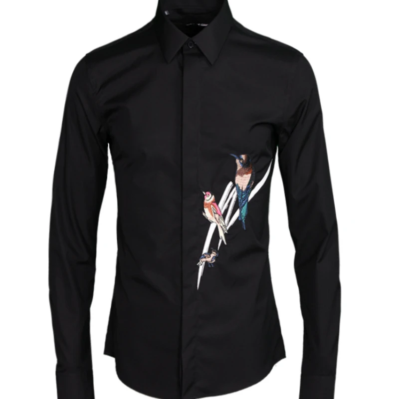 new arrival high quality cotton Magpie Embroidered Men Shirts spring