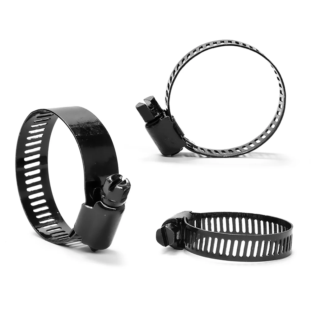 Adjustable Hose Clips JUIDINTO 1~5pcs Adjustable Hose Clips Pipe Clamp Black Stainless Steel 6~216mm Worm Gear Hose Clamps for Water Gas Pipes
