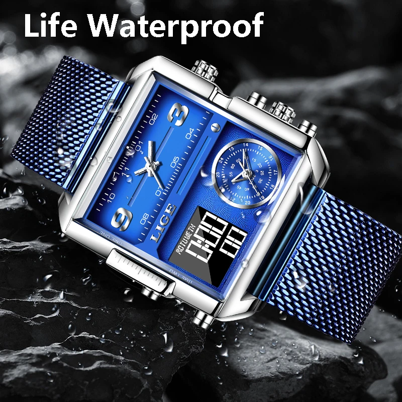 Watches Quartz Mens Watch Waterproof Square Sport Military Wrist Watches Mesh Belt Date_voghion.com