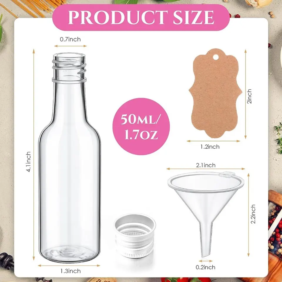 DLM - Mini Bottigliette Mignon di vetro Riutilizzabili con tappo e Imbuto per Olio Amaro Liquori 30 ml Alcolici Salsa _Kit 24 pz - Italiano