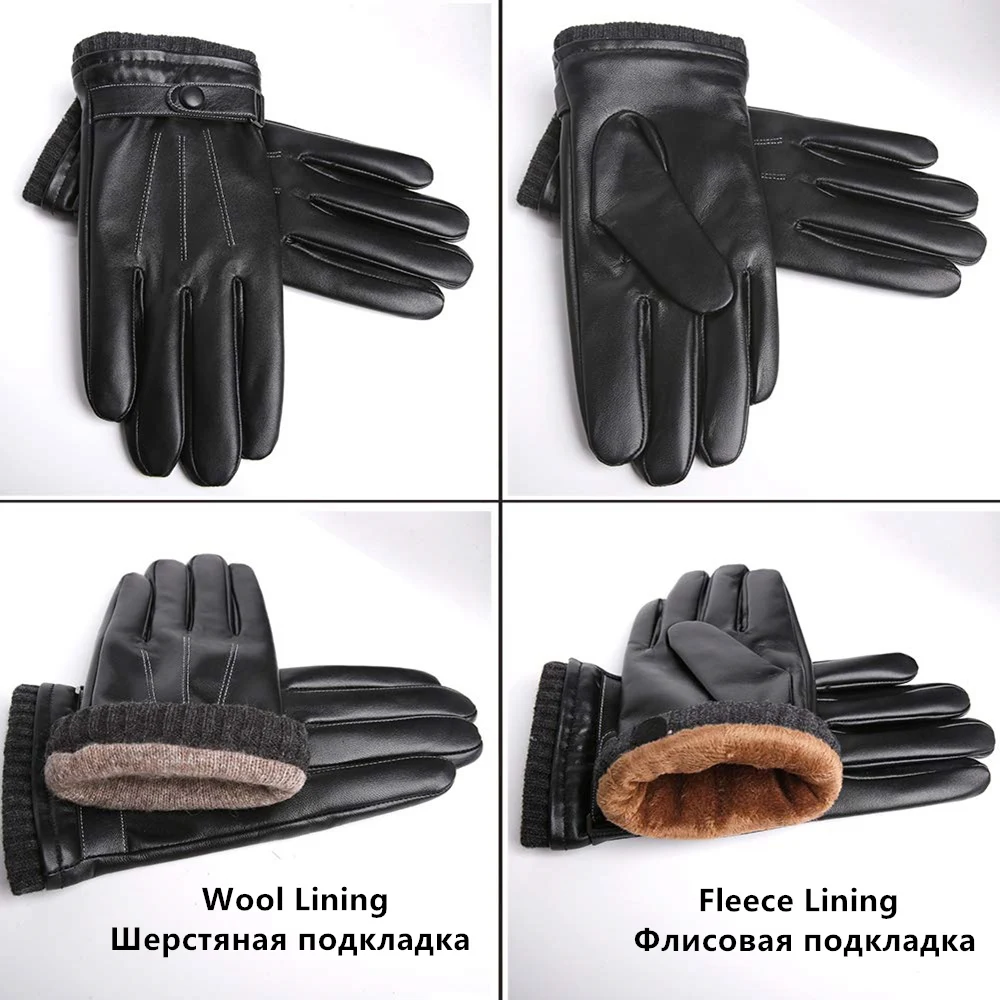GOURS Men's Genuine Leather Winter Gloves Black Real Sheepskin Touch Screen Driving Gloves Fleece with Wool Knit Cuff New GSM057