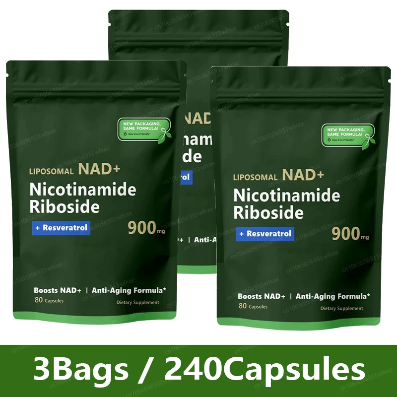 NAD+ Supplement Capsules 3Bags Liposomal Nicotinamide Riboside 900mg Resveratrol Protect Blood Vessels Skin Health Care