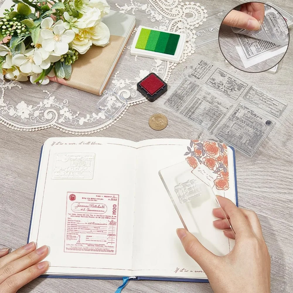 Clear Rubber Stamps 1pc Vintage Letterhead Words Background Reusable Retro Transparent Silicone Stamp Seals for Journaling