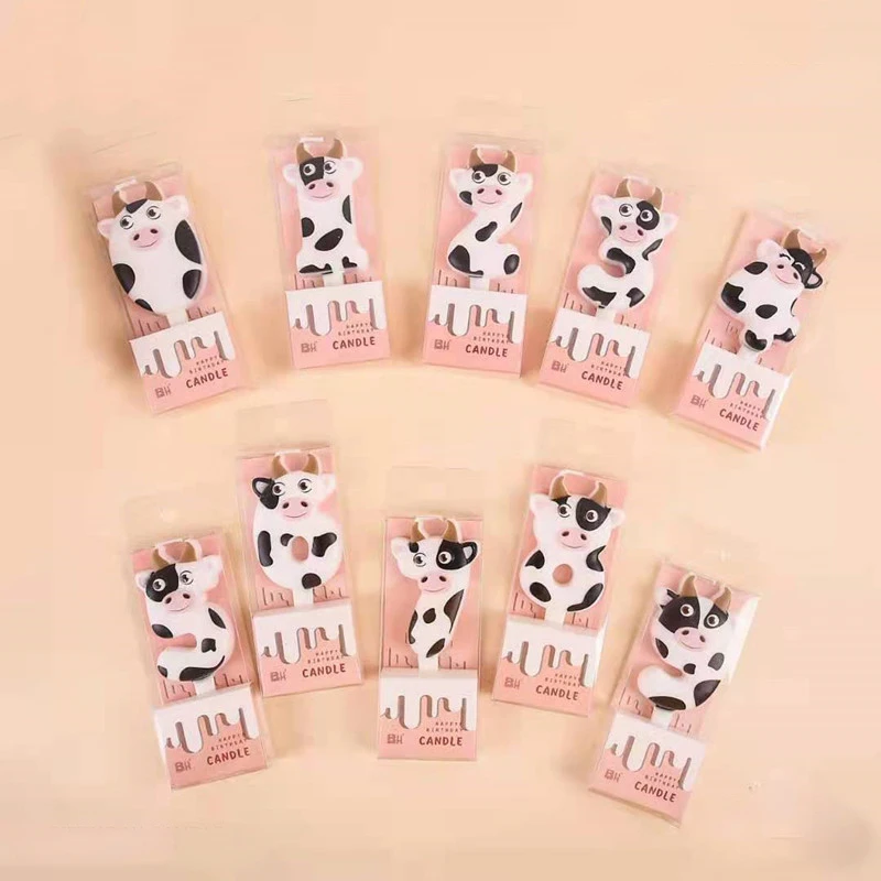 Cupcake Party Supplies Kids Birthday Candle Cute Cow Number Cake Topper Animal Baking Decor Wedding Dessert Insert Decor