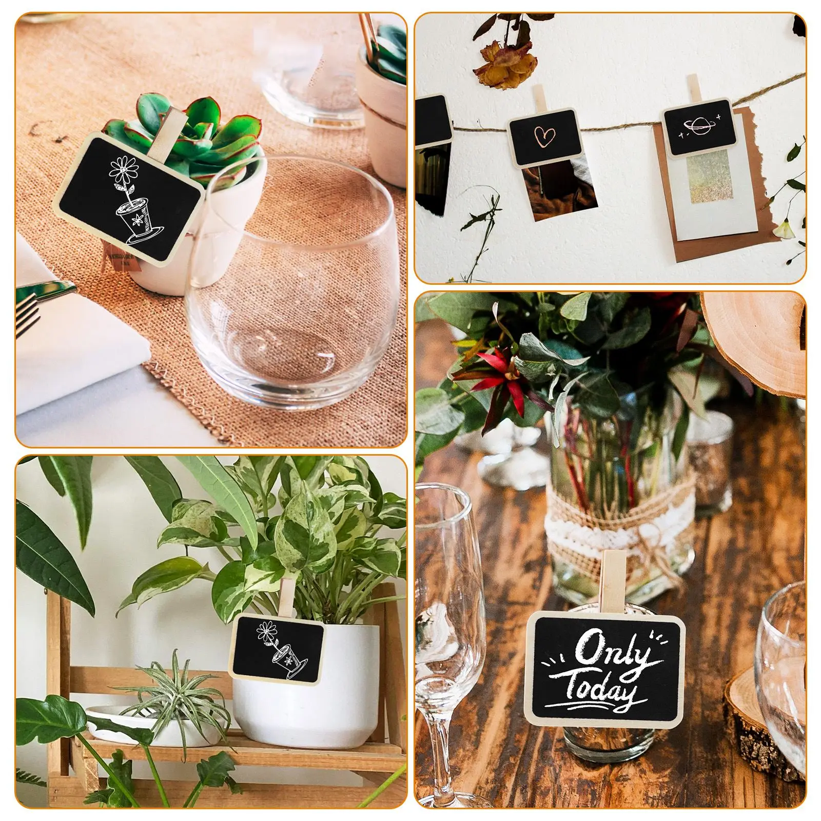 20Pcs Wooden Small Blackboard Clip Chalkboard Portable Wedding Party Decor Decorative Parts Signs Photo Clips Chalkboard Labels